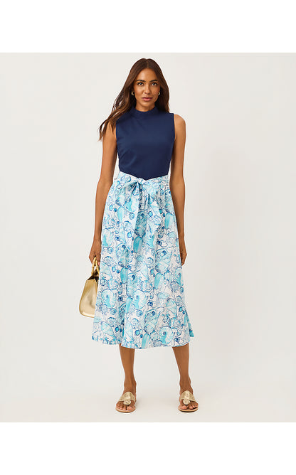PRIMA MIDI DRESS, RESORT WHITE SHELL SHINE