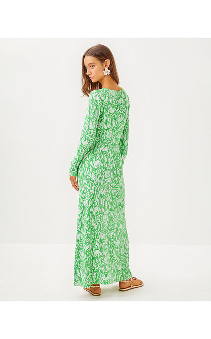 TILLI MAXI DRESS, FAUNA GREEN TULIP TO TANGO