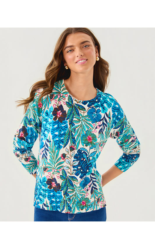 SALIMA SWEATER, BREEZY AQUA BEST FRONDS FOREVER