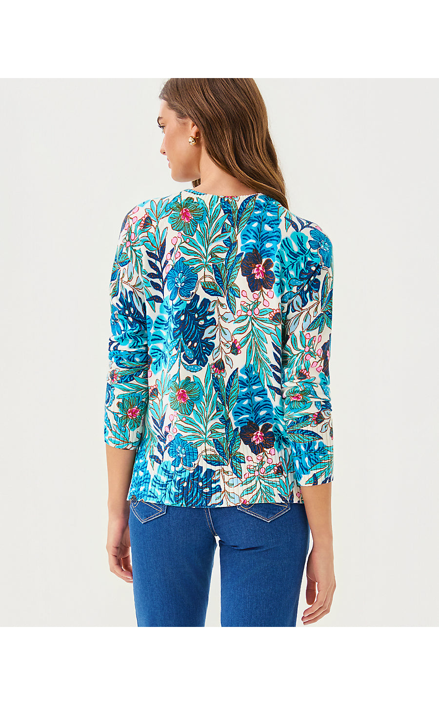SALIMA SWEATER, BREEZY AQUA BEST FRONDS FOREVER