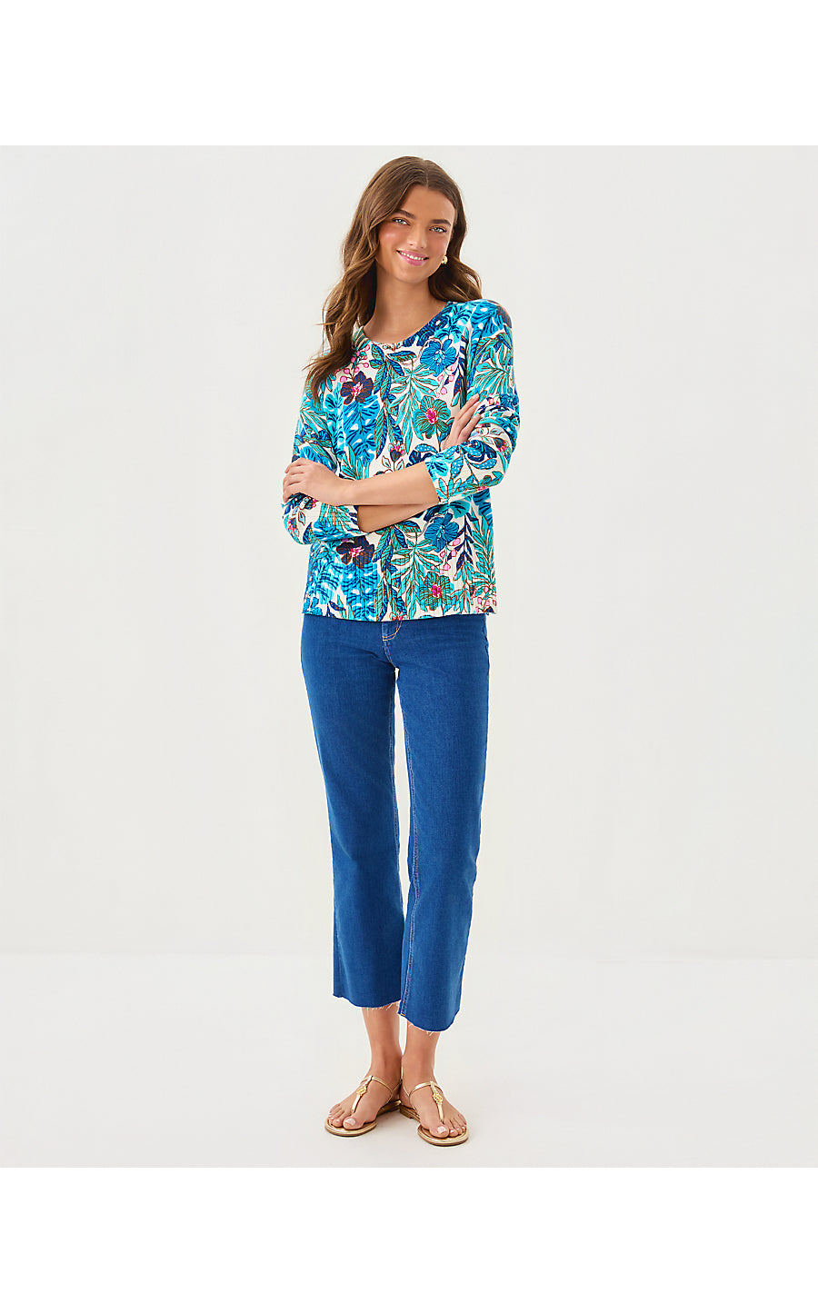 SALIMA SWEATER, BREEZY AQUA BEST FRONDS FOREVER