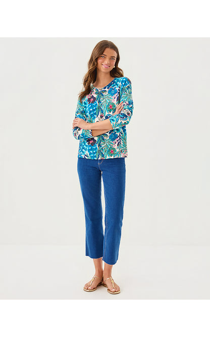 SALIMA SWEATER, BREEZY AQUA BEST FRONDS FOREVER