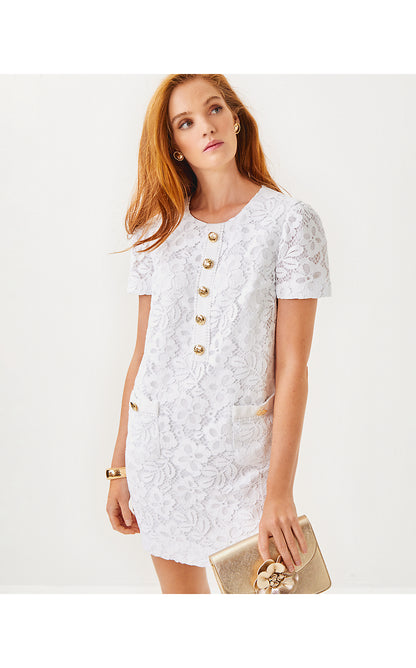 CAMALIE LACE DRESS, RESORT WHITE FLORA CORDED LACE