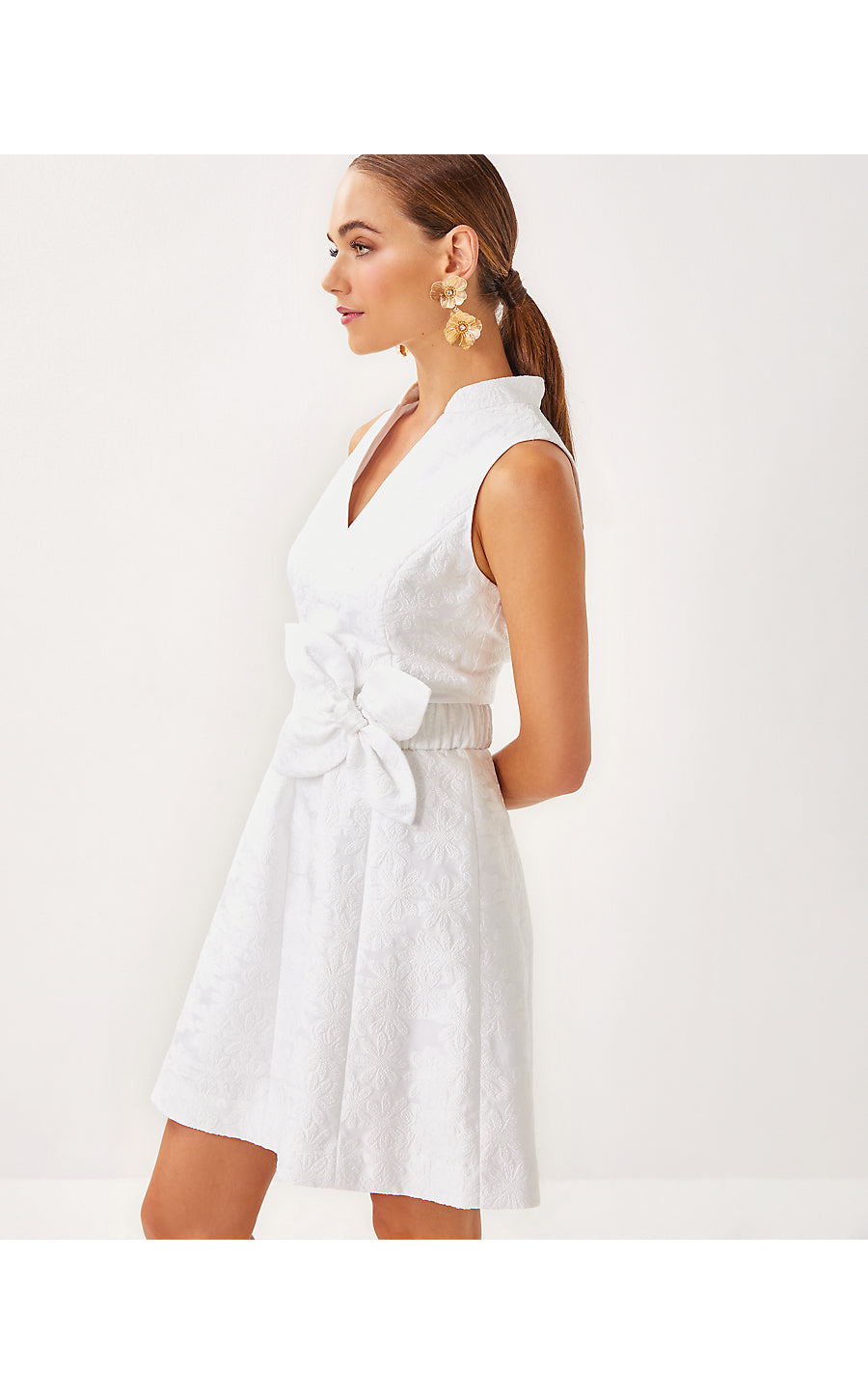 TAZIE DRESS, RESORT WHITE PEONY BLOOM ORGANZA JACQUARD
