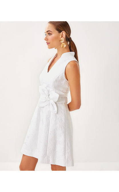 TAZIE DRESS, RESORT WHITE PEONY BLOOM ORGANZA JACQUARD