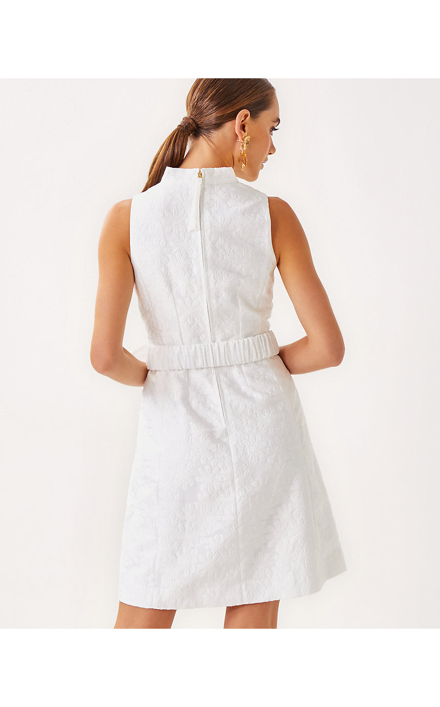 TAZIE DRESS, RESORT WHITE PEONY BLOOM ORGANZA JACQUARD