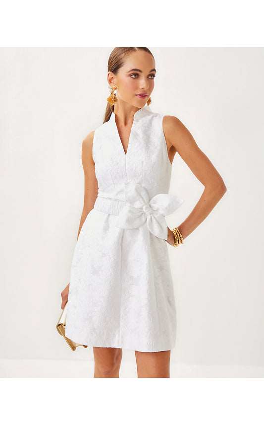 TAZIE DRESS, RESORT WHITE PEONY BLOOM ORGANZA JACQUARD