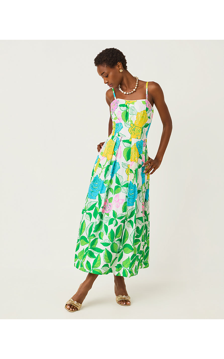 KENNI MIDI DRESS, MULTI ROSE BUD ENGINEERED WOVEN DRESS