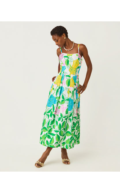 KENNI MIDI DRESS, MULTI ROSE BUD ENGINEERED WOVEN DRESS
