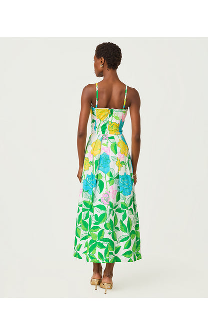 KENNI MIDI DRESS, MULTI ROSE BUD ENGINEERED WOVEN DRESS