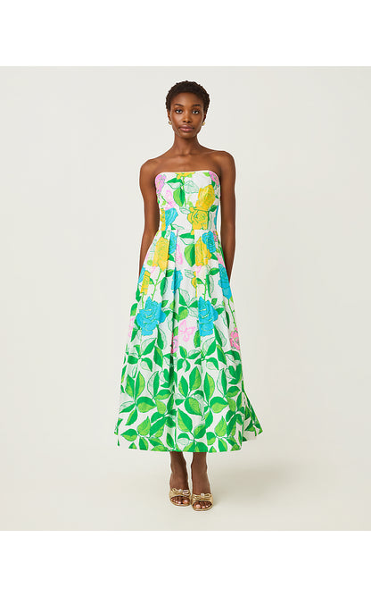 KENNI MIDI DRESS, MULTI ROSE BUD ENGINEERED WOVEN DRESS