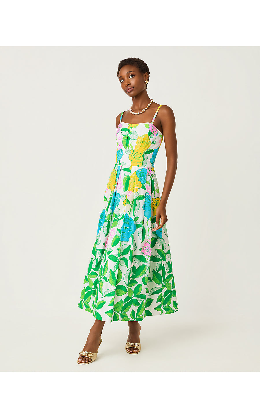 KENNI MIDI DRESS, MULTI ROSE BUD ENGINEERED WOVEN DRESS