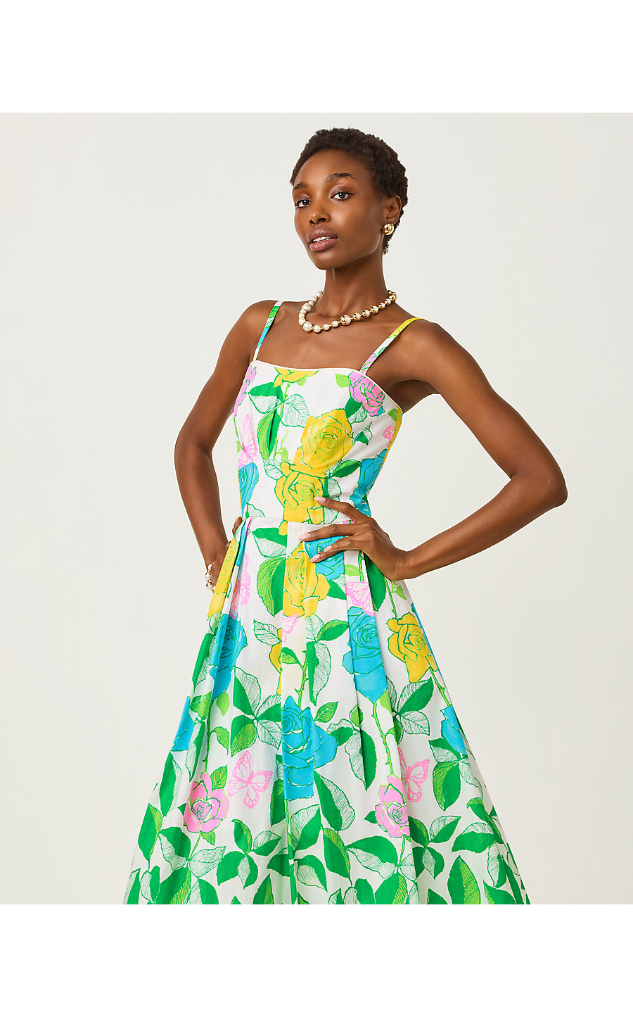 KENNI MIDI DRESS, MULTI ROSE BUD ENGINEERED WOVEN DRESS