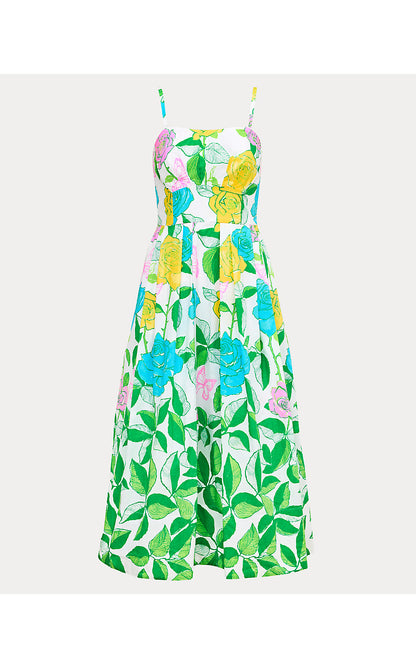 KENNI MIDI DRESS, MULTI ROSE BUD ENGINEERED WOVEN DRESS