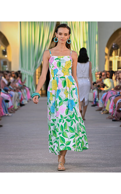 KENNI MIDI DRESS, MULTI ROSE BUD ENGINEERED WOVEN DRESS