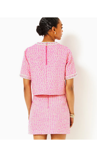 KELS MINI SKIRT, PINK PALMS FANTASY BOUCLE