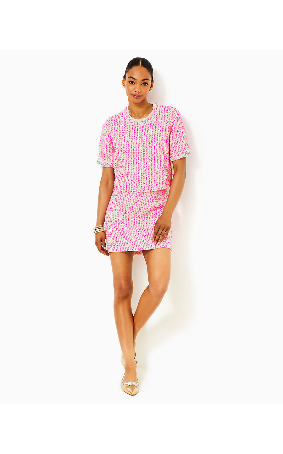 KELS MINI SKIRT, PINK PALMS FANTASY BOUCLE