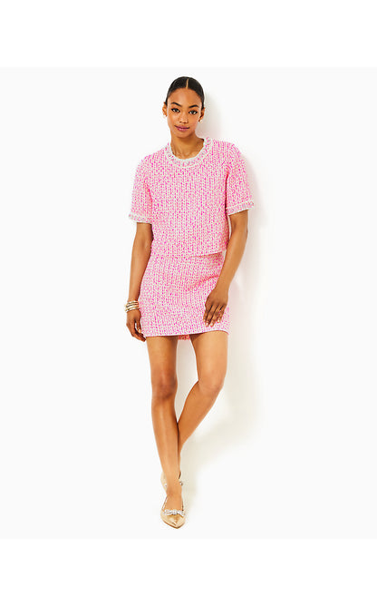 KELS MINI SKIRT, PINK PALMS FANTASY BOUCLE