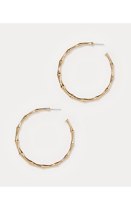 BAMBOO FOREST HOOP EARRINGS, GOLD METALLIC