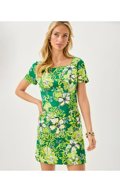 THE SHORT SLEEVED LILLY SHIFT, FIDDLE LEAF GREEN ONCE AND FLORAL