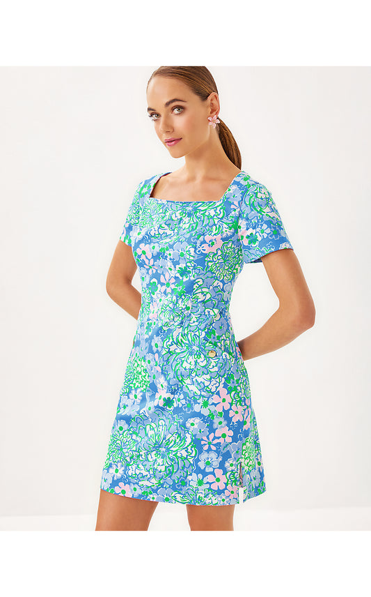 THE SHORT SLEEVED LILLY SHIFT, SUNWASHED BLUE PLUMES IN BLOOM