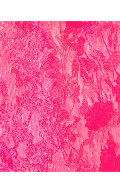 ALANNAH DRESS, PASSION FRUIT PINK LEAF AN IMPRESSION JACQUARD