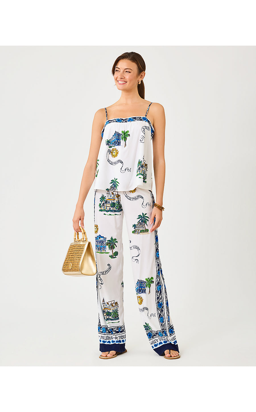 BAL HARBOUR STRETCH PALAZZO PANT, COCONUT KEY WEST TOILE ENGINEERED PANT
