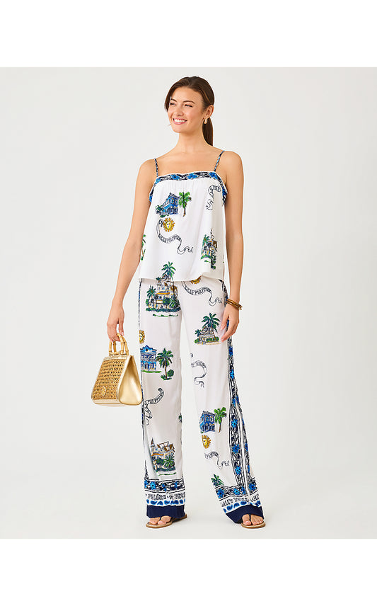 BAL HARBOUR STRETCH PALAZZO PANT, COCONUT KEY WEST TOILE ENGINEERED PANT