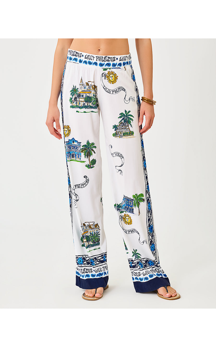 BAL HARBOUR STRETCH PALAZZO PANT, COCONUT KEY WEST TOILE ENGINEERED PANT
