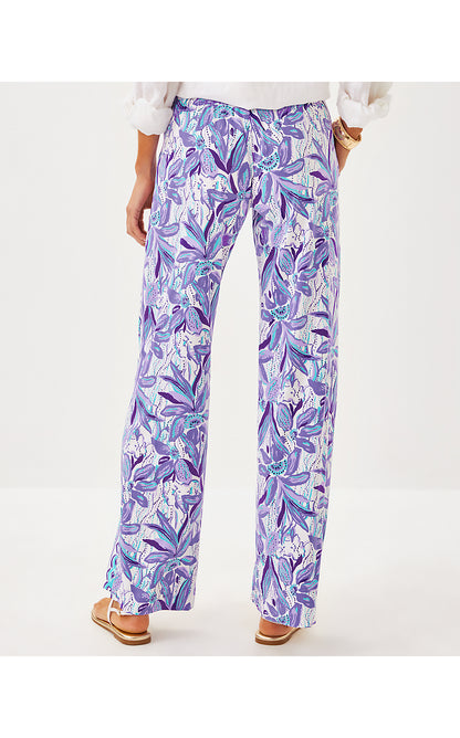 BAL HARBOUR STRETCH PALAZZO PANT, TROPICALIA PURPLE ELEPHANT IN THE BLOOM ENGINEERED BOTTOM
