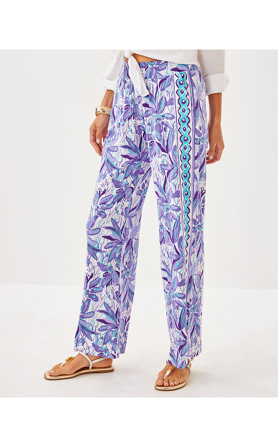 BAL HARBOUR STRETCH PALAZZO PANT, TROPICALIA PURPLE ELEPHANT IN THE BLOOM ENGINEERED BOTTOM