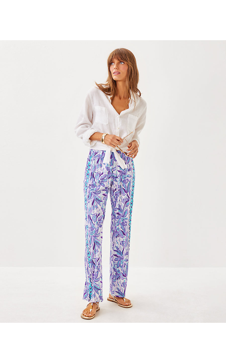 BAL HARBOUR STRETCH PALAZZO PANT, TROPICALIA PURPLE ELEPHANT IN THE BLOOM ENGINEERED BOTTOM