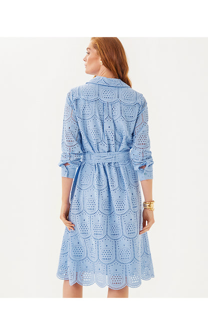 EIRA MIDI SHIRTDRESS, JACARANDA BLUE PINEAPPLE TILE EYELET