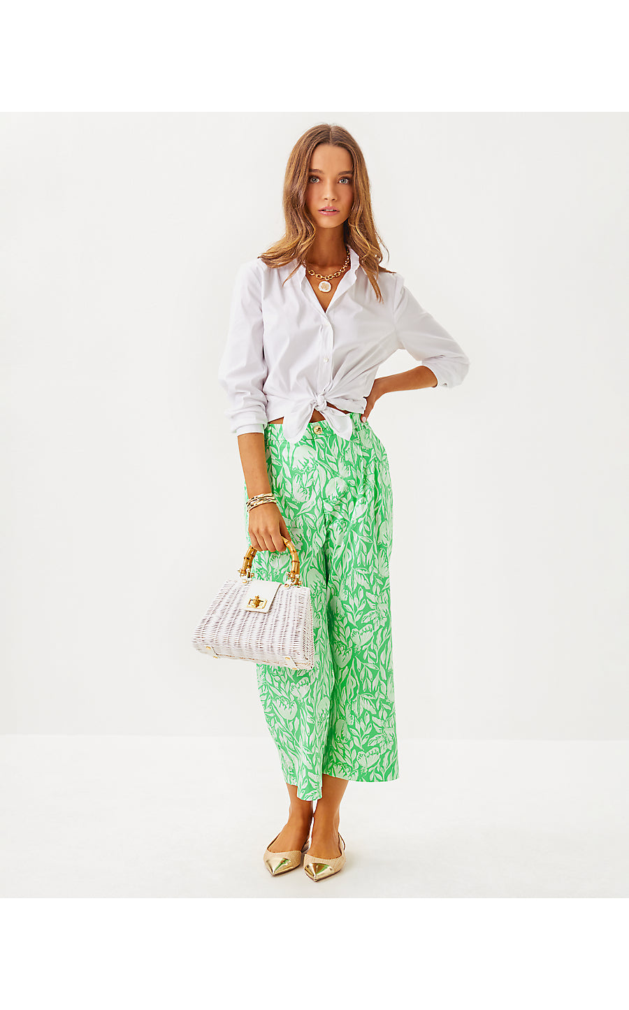 MANDALAY CROP PANT, FAUNA GREEN TULIP TO TANGO