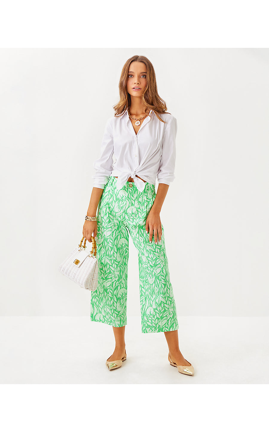 MANDALAY CROP PANT, FAUNA GREEN TULIP TO TANGO