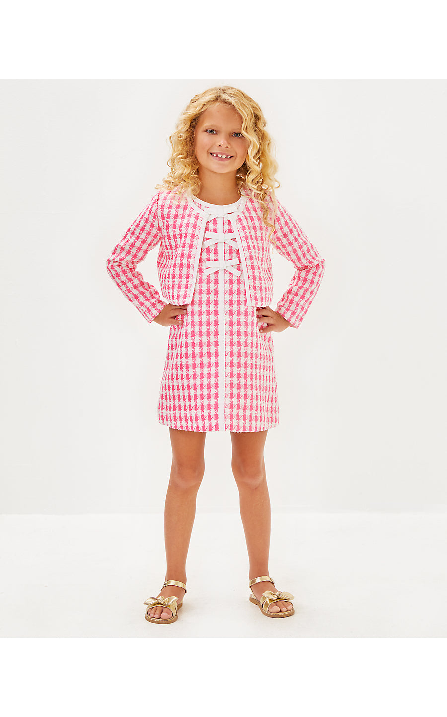 MINI ROHANA BOUCLE JACKET, ROUSSEAU PINK CHARMING CHECK BOUCLE