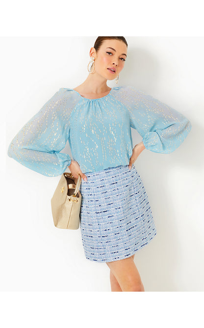 KELS MINI SKIRT, BONAIRE BLUE COASTAL VIBES BOUCLE