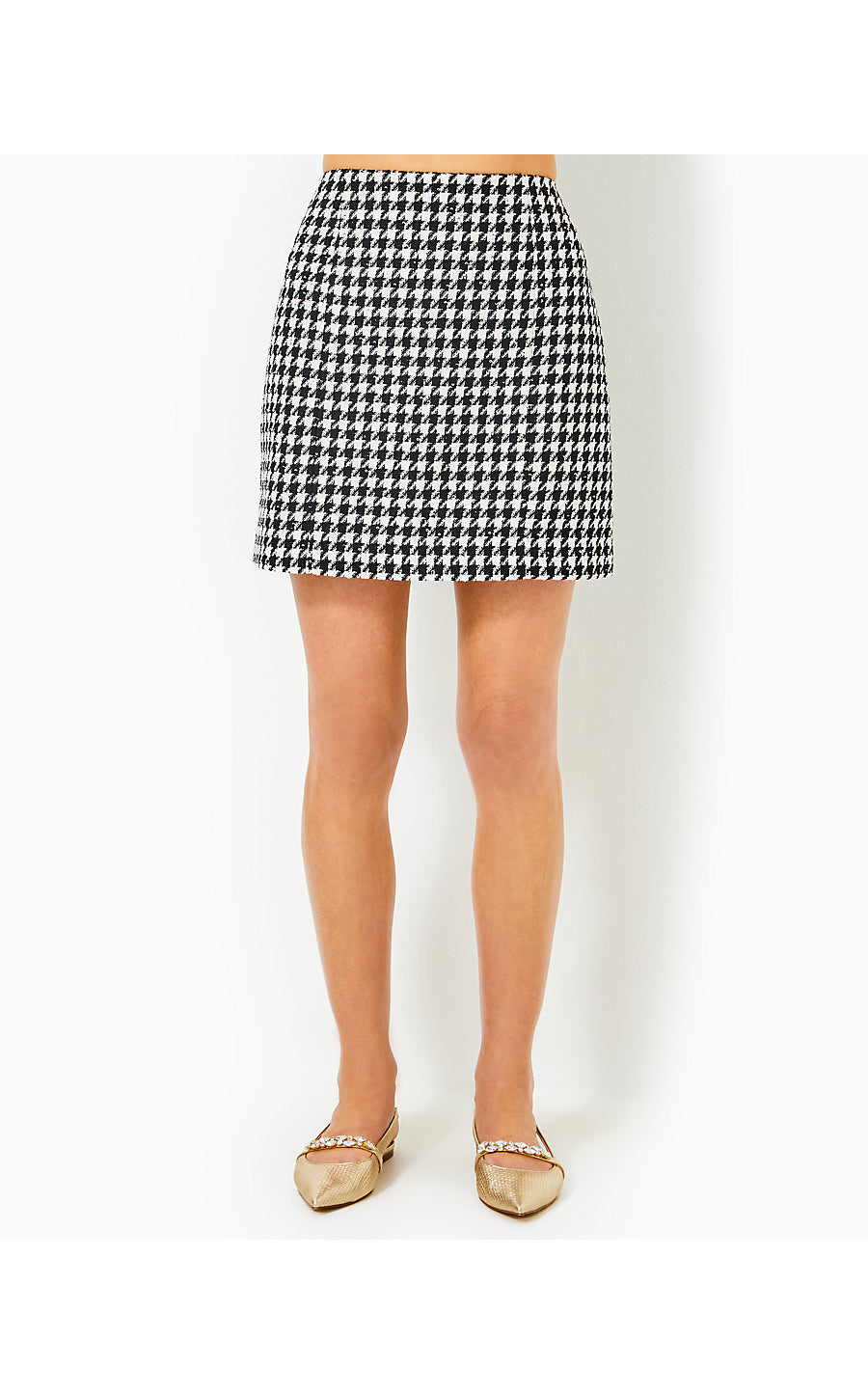 KELS MINI SKIRT, NOIR HOUNDSTOOTH SEQUIN BOUCLE