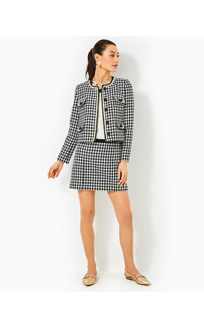 KELS MINI SKIRT, NOIR HOUNDSTOOTH SEQUIN BOUCLE