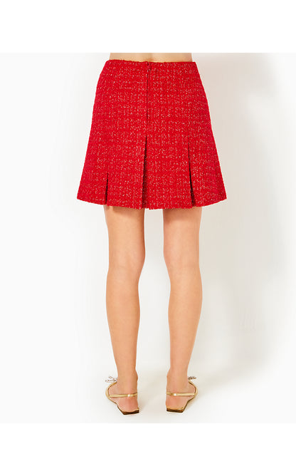 CAMMI MINI SKIRT, ROCOCO RED FIESTA BOUCLE
