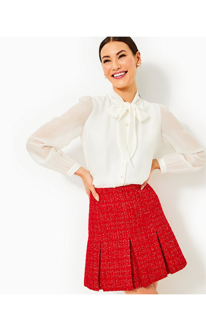 CAMMI MINI SKIRT, ROCOCO RED FIESTA BOUCLE
