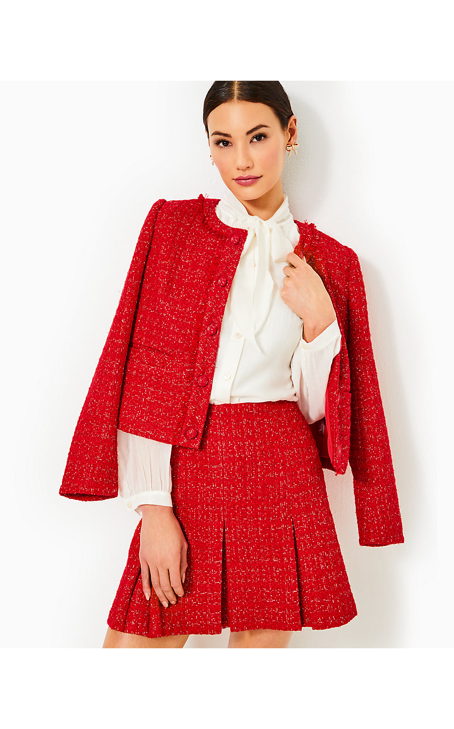CAMMI MINI SKIRT, ROCOCO RED FIESTA BOUCLE