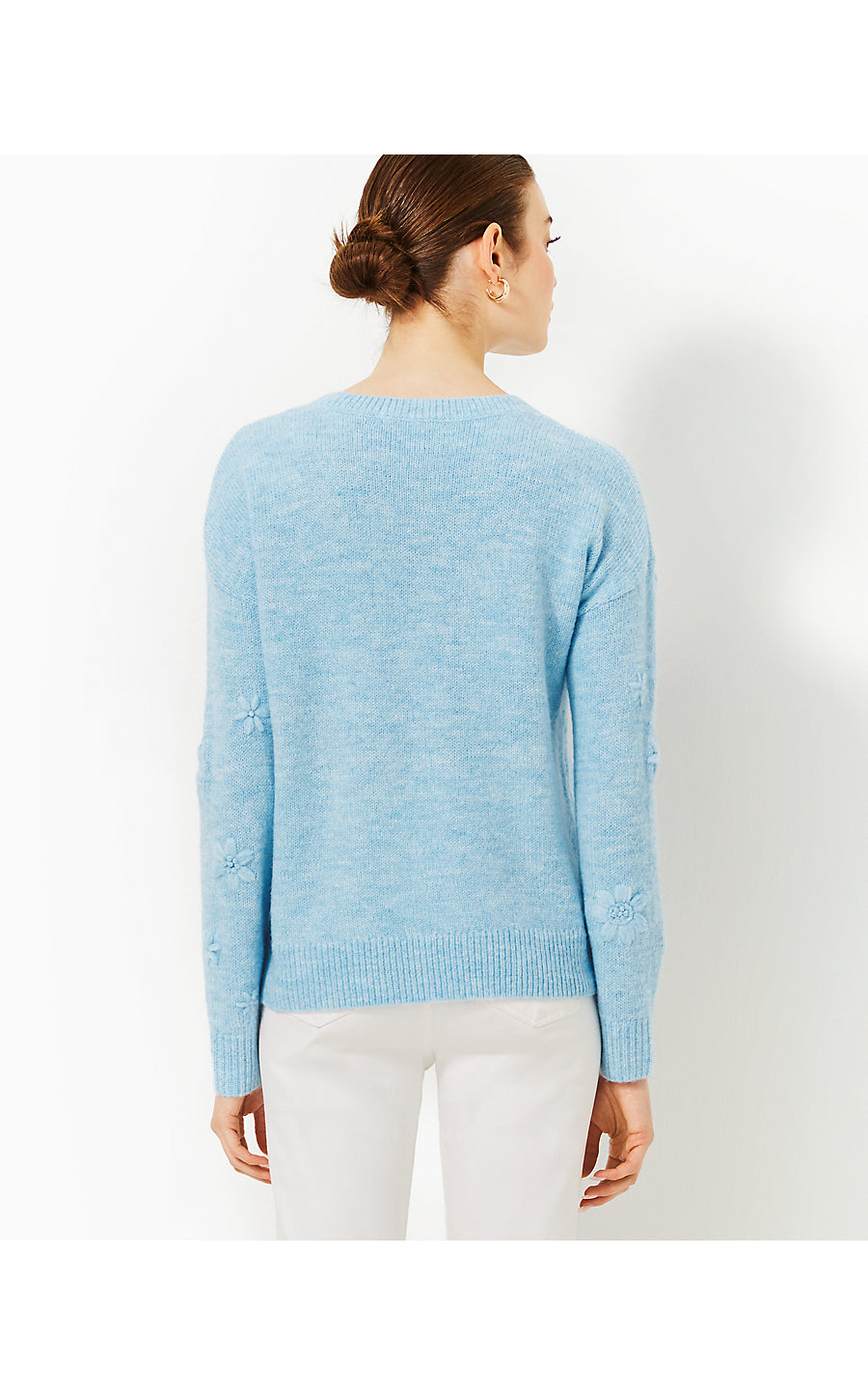 ELIZABELLE SWEATER, HEATHERED BONAIRE BLUE COASTAL FLOWERS