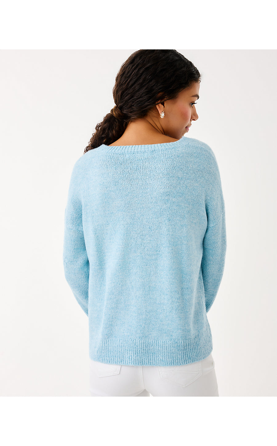 ELIZABELLE SWEATER, HEATHERED BONAIRE BLUE COASTAL FLOWERS