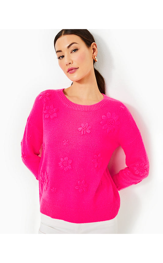 ELIZABELLE SWEATER, PASSION FRUIT PINK COASTAL FLOWERS