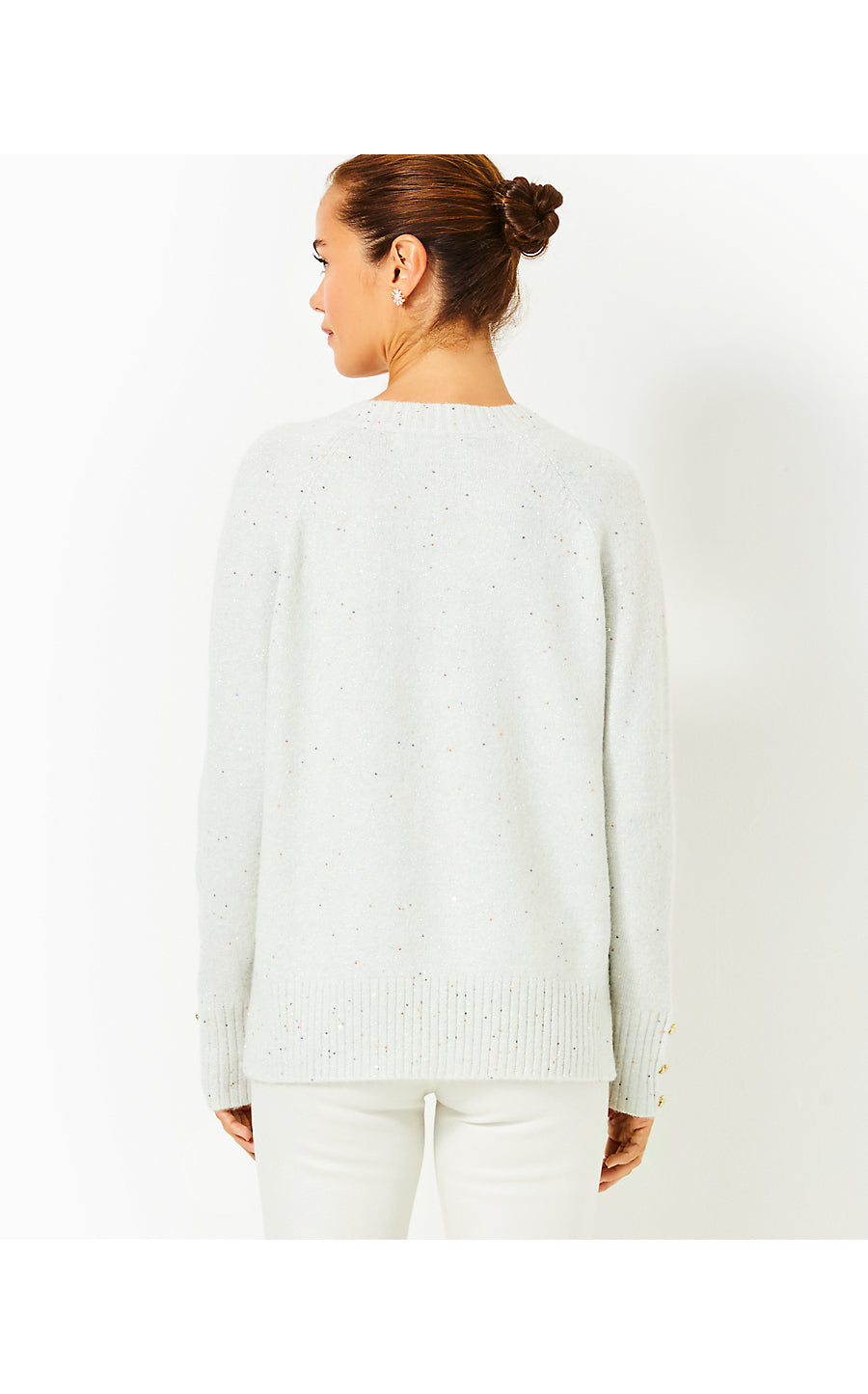 KAYCEE SEQUIN SWEATER, HEATHERED PEBBLE BEACH METALLIC