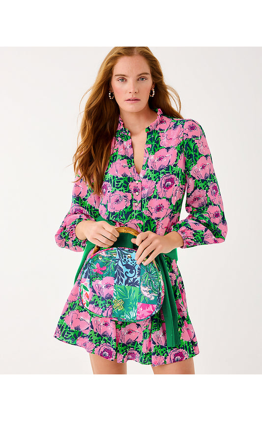 EVALINE SILK DRESS, LOW TIDE NAVY FLORRIE