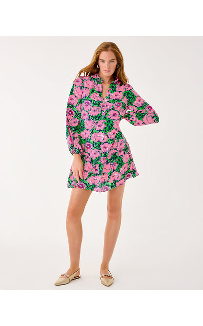 EVALINE SILK DRESS, LOW TIDE NAVY FLORRIE