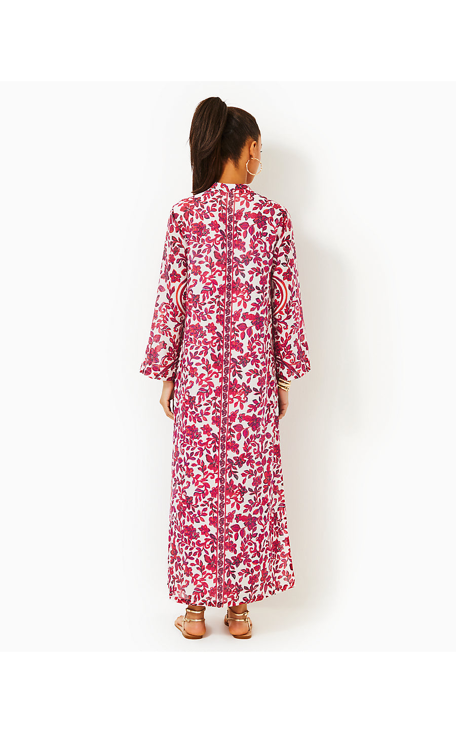 IRELLA MAXI CAFTAN DRESS, COCONUT SLICE OF PARADISE ENGINEERED WOVEN MAXI DRESS