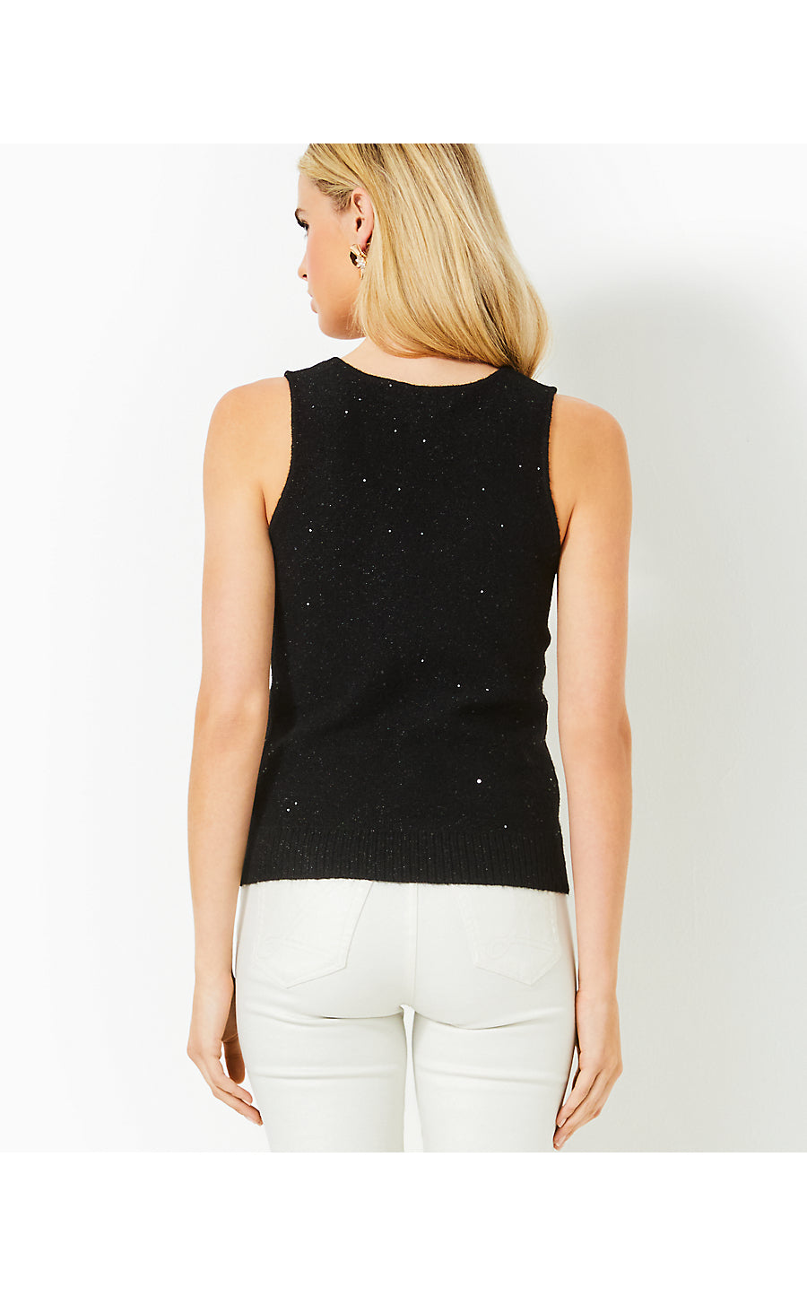 AVERLIE SEQUIN SWEATER TANK, BLACK METALLIC